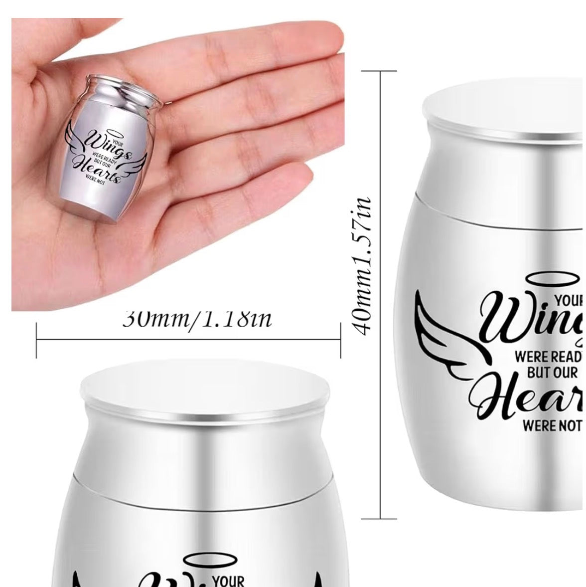 Mini Ashes Urn with Organza Bag & Angel Charm