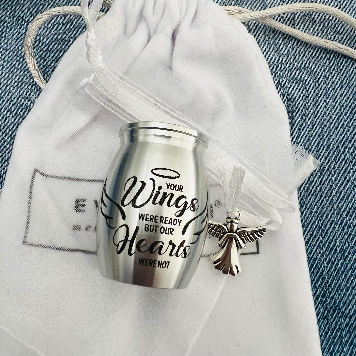 Mini Ashes Urn with Organza Bag & Angel Charm
