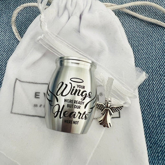 Mini Ashes Urn with Organza Bag & Angel Charm